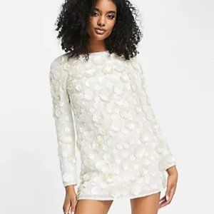 NWOT ASOS floral embellished sequin white long sleeve bridal wedding mini dress